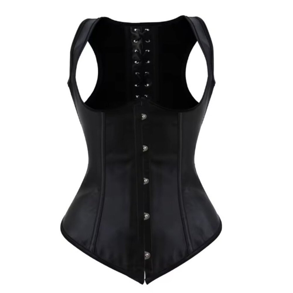 Black Satin Underbust Corset Vest Set - NEW